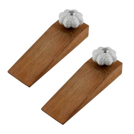 2 Pieces White Crackle Ceramic Melon Wooden Door Stopper